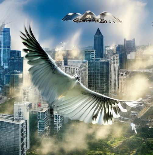 birds flying above a city